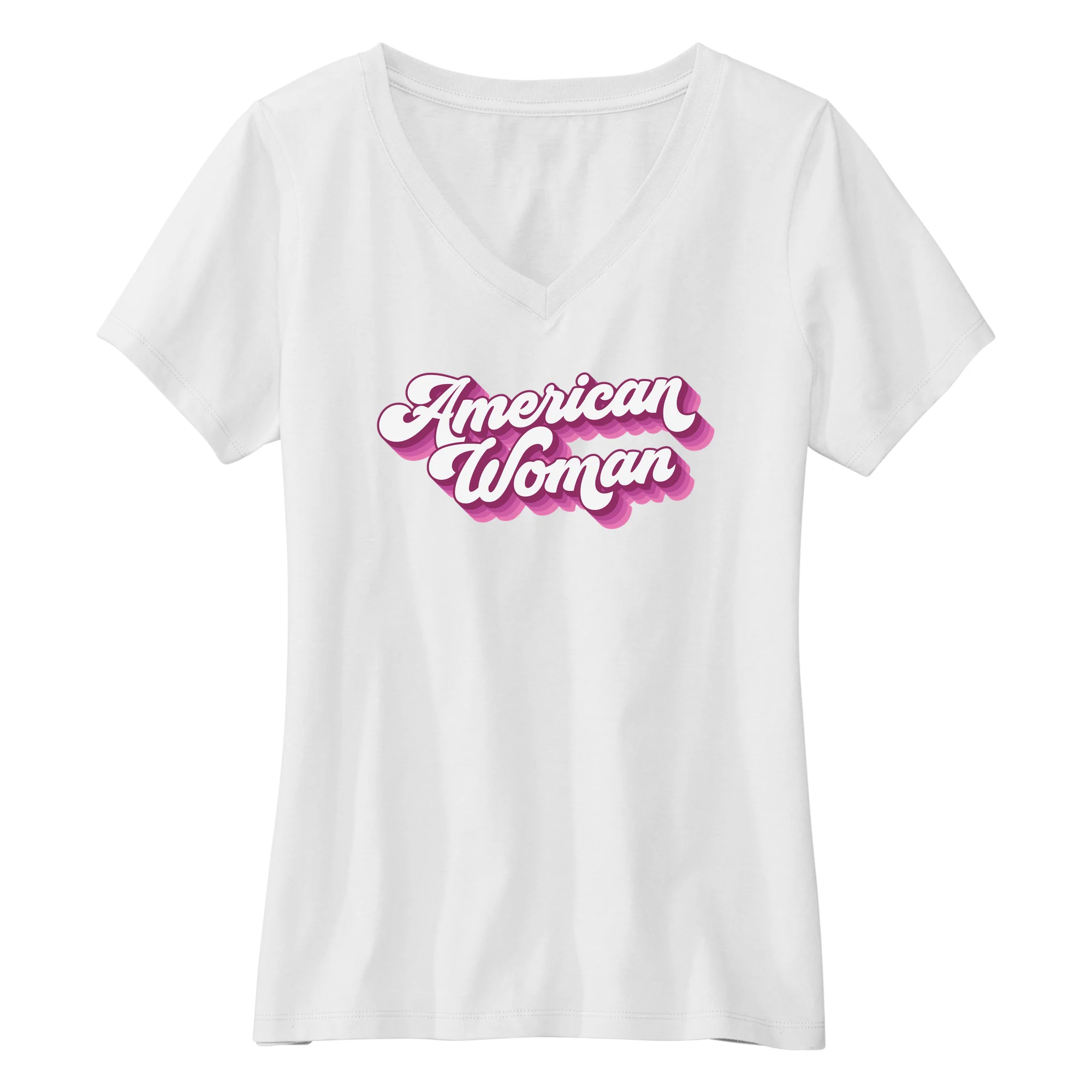America250 American Woman PINK Women's V-Neck T-Shirt - Image 3