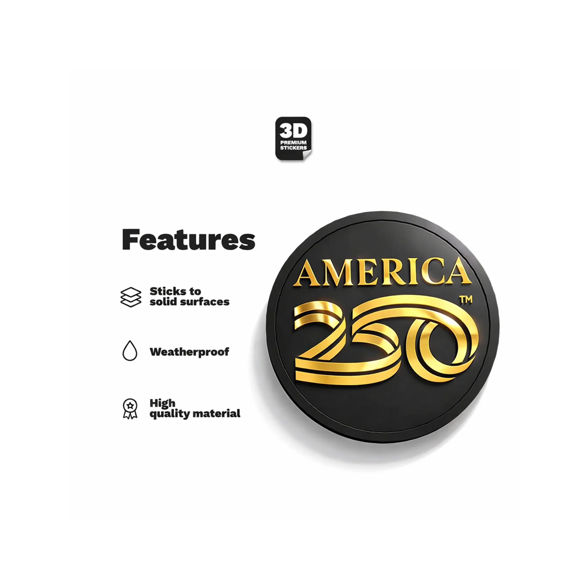 America250 Black and Gold 3D Sticker - Image 4