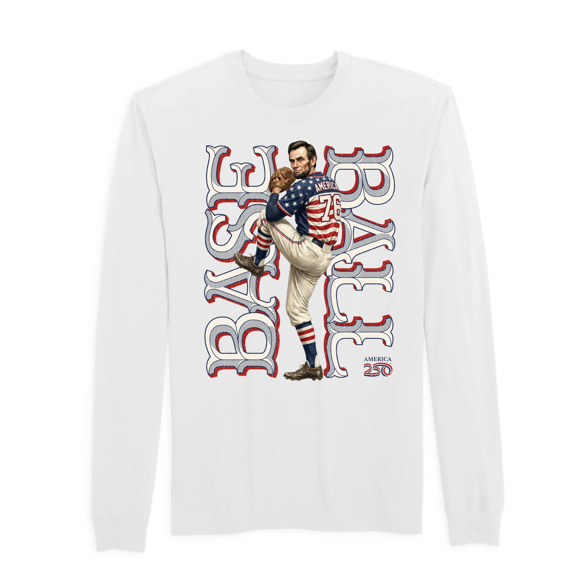 America250 Lincoln Baseball Men's Long Sleeve T-Shirt - Image 3