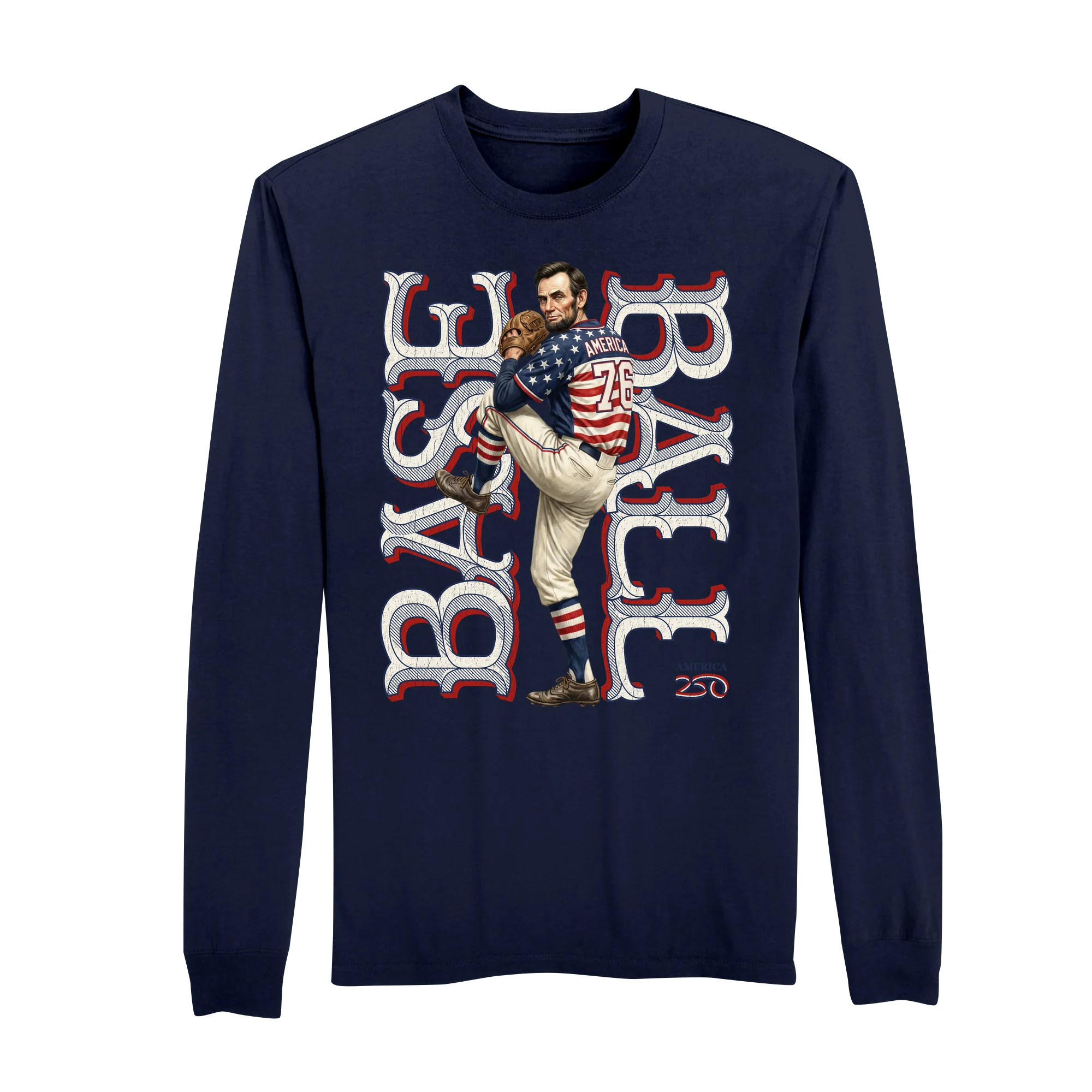 America250 Lincoln Baseball Men's Long Sleeve T-Shirt - Image 4